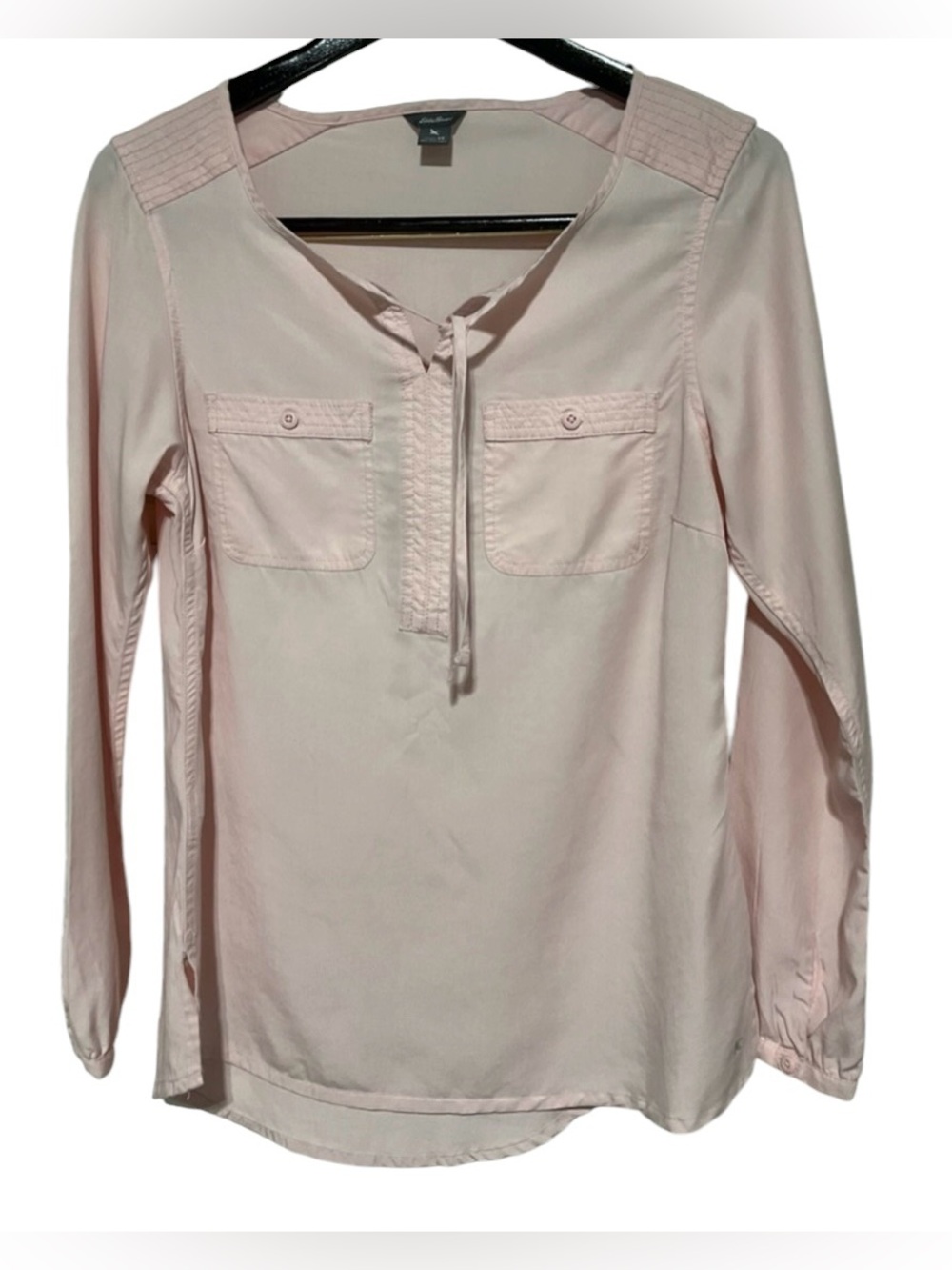Eddie Bauer Light Pink Long Sleeve Tie Front Blouse In Women's Size XS